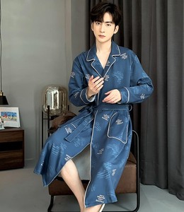 Bata de Baño de Algodón para Hombre, Manga Larga, Lisa, Ecológica, Cómoda, Tipo Kimono, Camisón, Pijama para Primavera, Verano y Otoño - Product Image 4