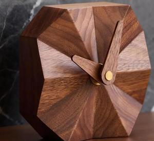 Handcrafted Geometric Wooden Wall Clock Unique Walnut Design Quartz Needle Display Modern Minimalist Home Decor <b>Battery</b> <b>Operated</b> - Product Image 5