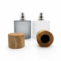 Botellas de Perfume de Vidrio Esmerilado al por Mayor, Botellas de Perfume Redondas de Vidrio en 50ml, 100ml y 150ml con Tapas de Madera