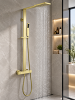 Ensemble de douche thermostatique mural en cuivre brossé minimaliste moderne avec pomme de douche à bulles et pluie