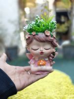 Petit pot de fleurs en polyrésine Mushroom Girl, moderne, décoratif pour la maison et le jardin, pour bonsaï, peint à la main, écologique, vente en gros