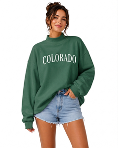เสื้อสเวตเตอร์คอเต่าทรงโอเวอร์ไซส์สำหรับผู้หญิง ผ้าเฟรนช์เทอร์รี่ สไตล์สตรีทแวร์ลำลอง แขนยาว พิมพ์ลายประดับเลื่อม แฟชั่นสำหรับฤดูหนาว - Product Image 1