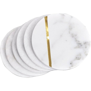 Posavasos de mármol blanco ecológicos al por mayor con incrustaciones de latón de lujo, juego de 4 posavasos redondos de piedra natural hechos a mano para café - Product Image 6