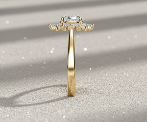 Anillo de compromiso Stonewels chapado en oro rosa con halo de diamantes baguette y estilo vintage, engaste de garra, certificado, unisex - Product Image 3