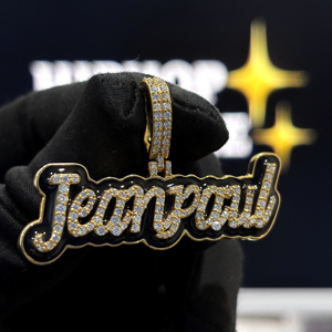 <b>Custom</b> Script <b>Name</b> Pendant 925 Silver VVS Moissanite Iced Black Enamel Hip Hop <b>Necklace</b> Yellow Gold Plated Unisex Party - Product Image 4