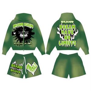 Survêtement d'hiver vintage délavé à l'acide effet soleil personnalisé pour homme, grande taille, streetwear, avec impression vieillie et patchwork, sweat à capuche - Product Image 6