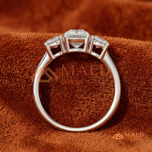 Sterling Silver Oval & Round Cut Solitaire – Classic Three-<b>Stone</b> Statement Band Lab-Diamond Simulant Engagement Style - Product Image 3