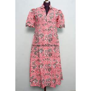 Vintage Floral Block Print Dress Button Down Dress Women's <b>Dressing</b> <b>Gown</b> Casual Dress Print Women <b>short</b> Sleeve Long Length - Product Image 3