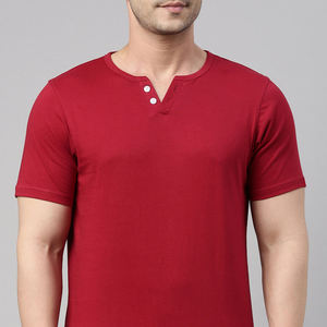 T-shirt en jersey tricoté à manches courtes pour homme, col Henley, coupe classique, couleur unie, col rond, 180g - Product Image 4