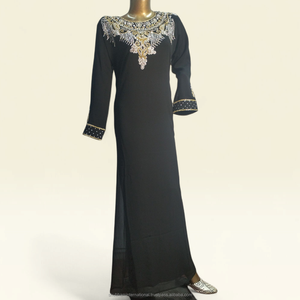 Chocolate Brown Luxury Kaftan <b>Dress</b> with <b>Silver</b> Embroidered Front Panel and Elegant Long Sleeves for Party Wear - Product Image 4