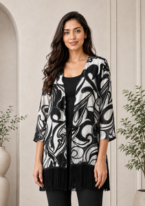 Vente en gros de shrugs blancs imprimés de haute qualité pour femmes, à manches 3/4, ouverts sur le devant, vêtements décontractés d'été confortables pour femmes - Product Image 4