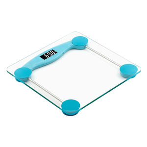 Balance de salle de bain numérique en verre trempé rectangulaire, capacité 150 kg, écran LCD, antidérapante, bleue - Product Image 3