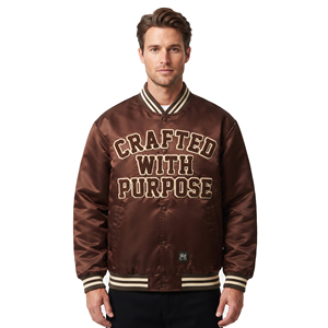 Chaqueta Bomber de Satén con Cuello Redondo para Hombre, Chaqueta Bomber de Satén con Bordado Chenille, Chaqueta Varsity de Satén Estilo Urbano para Hombre - Product Image 1
