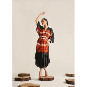 Robe mi-longue style kimono tie-dye pour femme, col en V, coupe ample, kaftan pour les vacances d'été - Product Image 1