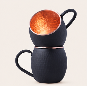 Luxury Black Matte Moscow Mule <b>Mugs</b> Set of 2 Pure Hammered Copper Cups with Rose <b>Gold</b> Rims Metal Cocktail <b>Mugs</b> for Beer - Product Image 1
