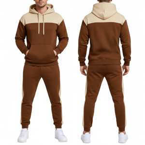 Survêtement homme bicolore marron et crème de qualité supérieure – Sweat à capuche et pantalon de jogging assorti - Product Image 4