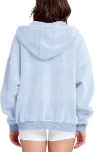 Sudadera con capucha y cremallera completa para mujer, estilo oversize, lavado ácido, peso pesado 380 GSM, 100% algodón, chaquetas de moda para otoño, ropa de invierno - Product Image 6