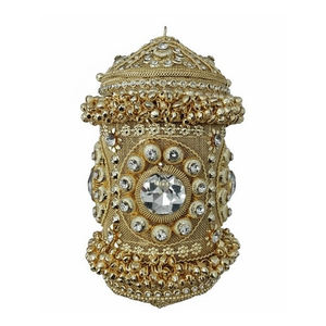 Handmade Metal Classic Clutch Beaded Evening Party & <b>Wedding</b> Purse Stone Work India Silk Lining Kiss Lock Closure Lightweight - Product Image 1