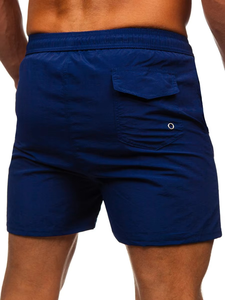 Short de bain décontracté pour homme, bleu marine uni, taille mi-haute, avec cordon de serrage, séchage rapide, respirant, tricoté 100% coton - Product Image 5