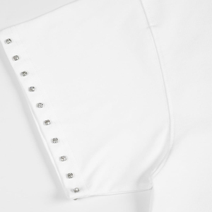 Camiseta de algodón blanca extragrande para hombre con diseño de logotipo personalizado, estampada y con pedrería en el cuello y las mangas. - Product Image 6