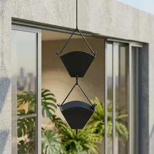 Cadena de Lluvia Decorativa de Aluminio Negro Martillado con Copas Cuadradas para Canalón y Descenso de Agua, Decoración para Jardín Exterior - Product Image 3