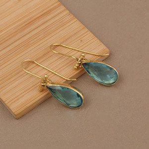 Classic 18K Gold Plated Topaz Drop <b>Earrings</b> Water Drop Shape Bezel Setting Women's Party Jewelry - Product Image 5