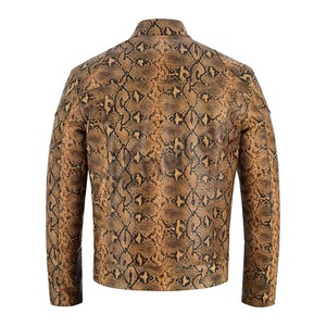 Blouson en cuir PU pour homme, imprimé serpent gaufré, col montant, fermeture éclair, coupe-vent, style motard urbain, pour l'hiver - Product Image 2