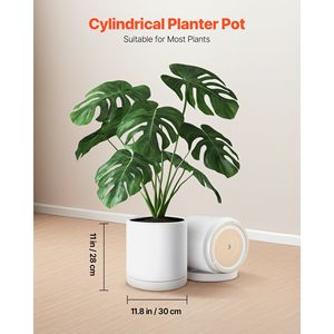 Vaso Cilindrico Moderno in Ceramica da 12 Pollici con Fori di Drenaggio e Sottovaso Staccabile, Capacità 7 Galloni - Product Image 2