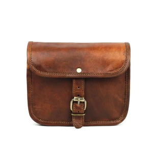 Sac de voyage en cuir marron de style vintage avec fermeture à glissière robuste et poignée souple - Product Image 1