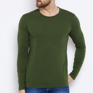 เสื้อยืดคอกลมแขนยาวสีเขียวมะกอกสำหรับผู้ชาย ผ้าถัก สีพื้น สวมใส่สบายๆ - Product Image 5