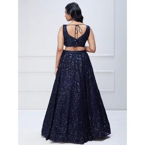 Belle bleu marine paillettes Georgette fiançailles porter Lehenga Choli - Product Image 5