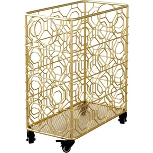 Handmade Iron Metal Gold <b>Laundry</b> <b>Basket</b> Wire Storage Hamper For Dirty Clothes Round Storage Bin For Hotel And Home Bathroom - Product Image 5