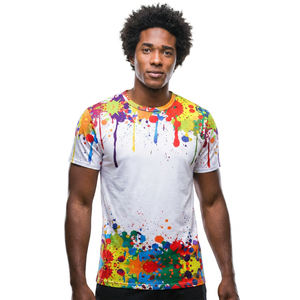 เสื้อยืดแขนสั้นทรงเข้ารูปสำหรับผู้ชาย พิมพ์ลายสาดสีสันสดใส คอกลม สวมใส่สบาย ระบายอากาศได้ดี ผลิตจากผ้าถัก - Product Image 3