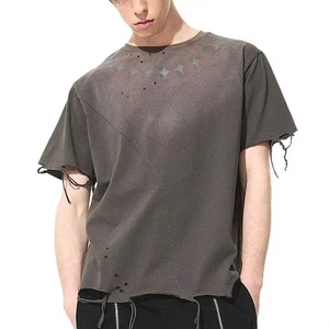 Acid Wash Vintage T <b>Shirt</b> Streetwear Distressing Washed <b>Polyester</b> Cotton T <b>Shirts</b> Drop Shoulder Oversized Vintage Acid Wash - Product Image 3