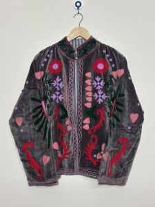 Best Quality Handmade Suzani Embroidery Coat <b>Velvet</b> Winter <b>Jacket</b> <b>Women</b> Short Suzani <b>Jacket</b> Free Size Short Kantha <b>Jacket</b> - Product Image 2