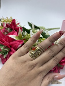 Red Onyx Tree Of Life Stone <b>Ring</b> Brass <b>Gold</b> Plated Red Gemstone Oval Gemstone <b>Ring</b> Hollow Bulk Statement Jewelry - Product Image 4