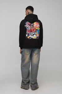 Sweat-shirt à capuche surdimensionné de haute qualité 350 g/m², logo personnalisé, uni, noir, lourd, pour hommes - Product Image 5