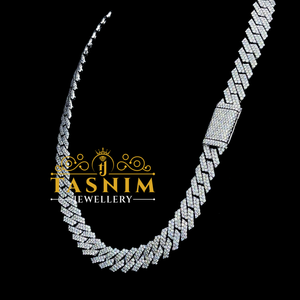 Chaîne cubaine TASNIM en or blanc avec moissanite VVS et diamant rond de 14 mm, sertie de griffes, de luxe, pour mariage homme et femme - Product Image 2