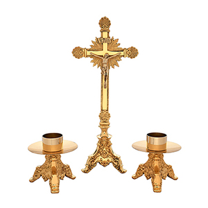 <b>Brass</b> Altar Set with Socket | Church Crucifix and <b>Candlestick</b> Set - DOUBLE VEE EXPORTS - Product Image 1