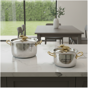 Juego de 2 Ollas de Metal Martillado de Lujo, Diseño Europeo Moderno Ecológico, Detalles en Tono Dorado, Aptas para Gas e Inducción - Product Image 6