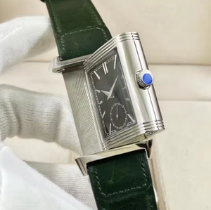 A Factory Dark Green Dial <b>Rectangular</b> Mechanical <b>Watch</b> with Stainless Steel Leather Strap Vintage Business Men's Wristwatch - Product Image 4