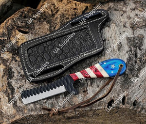 Couteau de chasse et de camping Western Cowboy en acier inoxydable forgé à la main, motif drapeau américain, lame droite de 4 pouces, OEM - Product Image 4