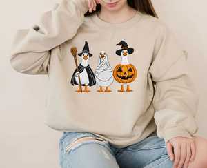 Sudadera de Algodón 100% con Forro Polar, Bordado Rosa Personalizado/OEM, Diseño de Pato de Halloween, Bruja y Fantasma Divertidos, Cuello Redondo, Temporada Espeluznante - Product Image 1