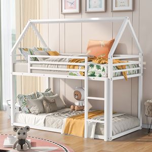 Letto a castello bianco a due piazze con scaletta integrata per bambini - Product Image 1