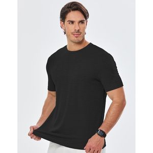 2025 <b>Men's</b> Casual Stretch Solid Crewneck Short Sleeve Tees Textured Printed T-<b>Shirts</b> with Silk Screen Printing - Product Image 6