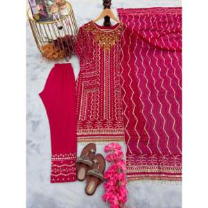 Designer Women's Party Wear Top Bottom Dupatta <b>Set</b> with <b>Embroidery</b> Sequence Work - Product Image 2