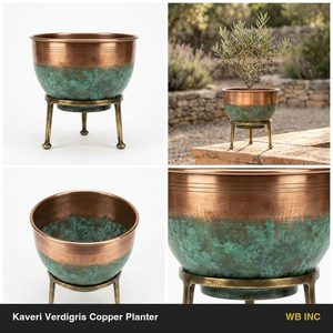 Maceta de Cobre Rústica Vintage Hecha a Mano de 24 cm con Pátina Verdigris para Decoración de Hogar y Hotel - Product Image 6