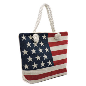 Club Hub Industries American Flag Tote <b>Bag</b> Stars Stripes Women <b>Beach</b> Rope Handle Genuine Leather Red White Blue <b>Large</b> Capacity - Product Image 2