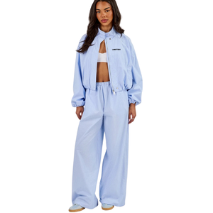 <b>Women's</b> Cropped Full <b>Zip</b> High Collar Tracksuit Set Drawcord Hem <b>Top</b> Wide Leg Trousers Elastic Waist 2 Piece Casual Lounge Outfit - Product Image 1