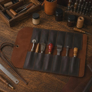 Genuine Leather Roll Up <b>Tool</b> Organizer Heavy Duty Craft <b>Tool</b> Storage Bag For Woodworkers <b>Carpenters</b> Mechanics OEM for sale - Product Image 3